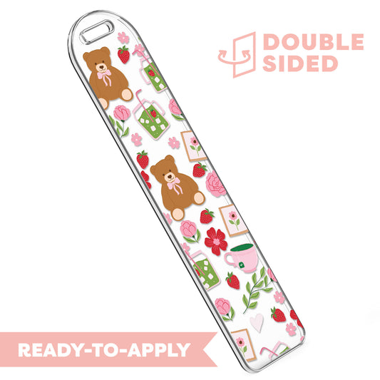 [ Double Sided ] Bookmark UV DTF Decal | Matcha Strawberry Bear
