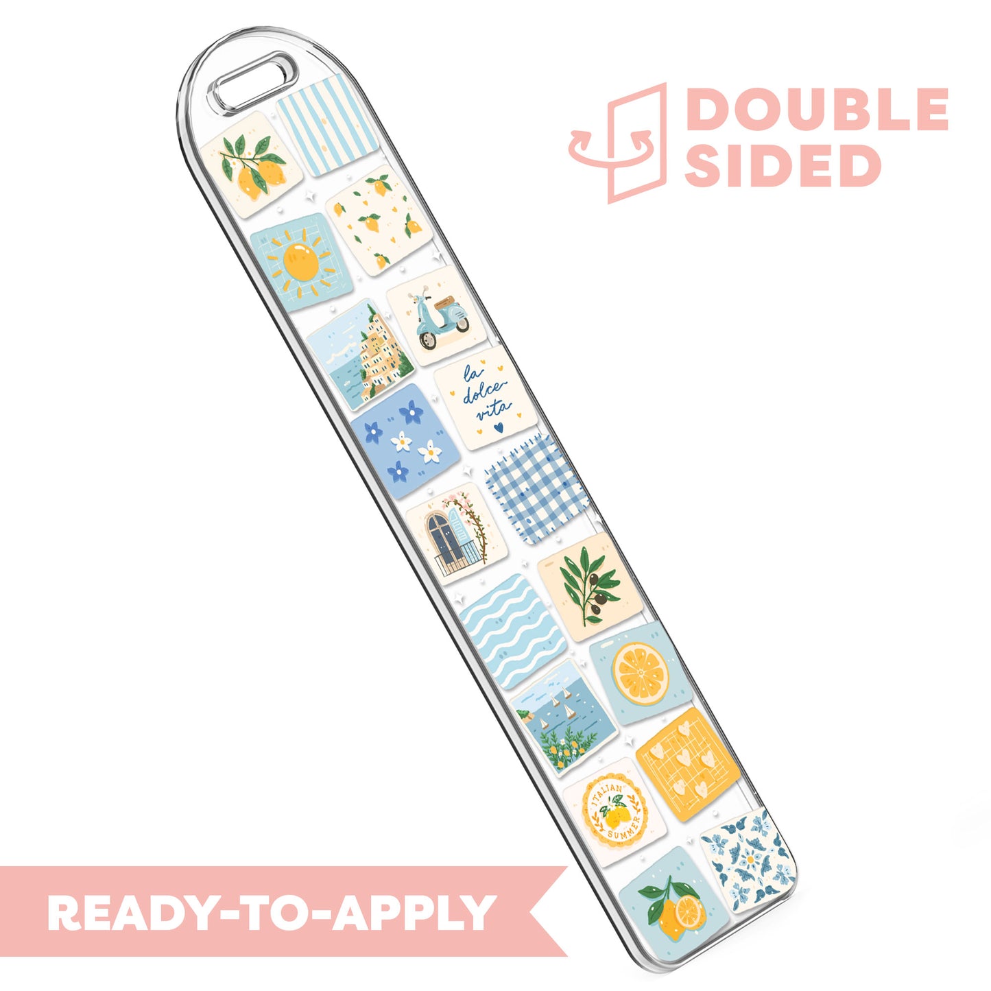 [ Double Sided ] Bookmark UV DTF Decal | Blue Summer Patchwork