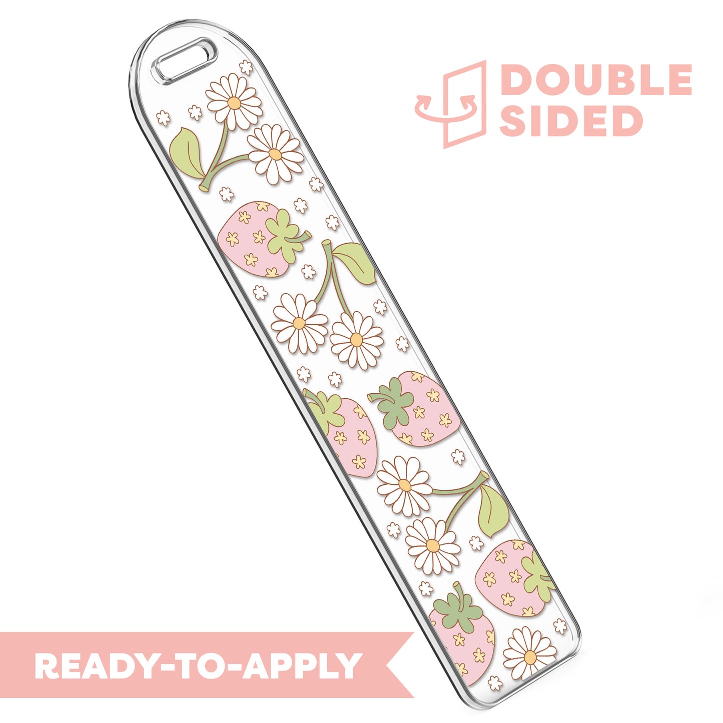 [ Double Sided ] Bookmark UV DTF Decal | Retro Floral Strawberry