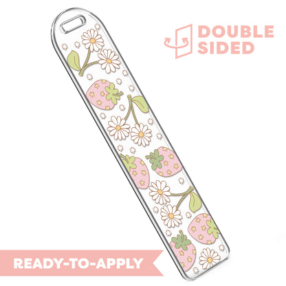 [ Double Sided ] Bookmark UV DTF Decal | Retro Floral Strawberry