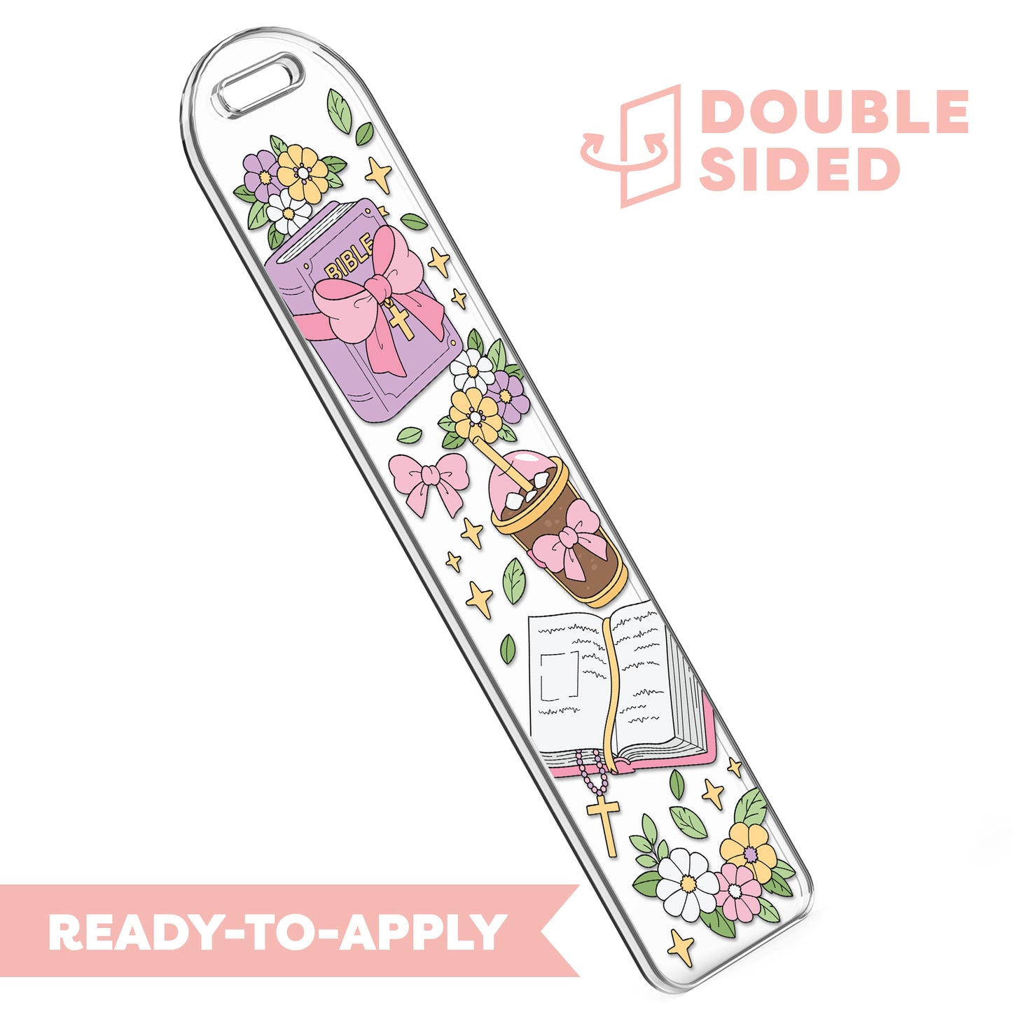 [ Double Sided ] Bookmark UV DTF Decal | Faith x Coquette Bow