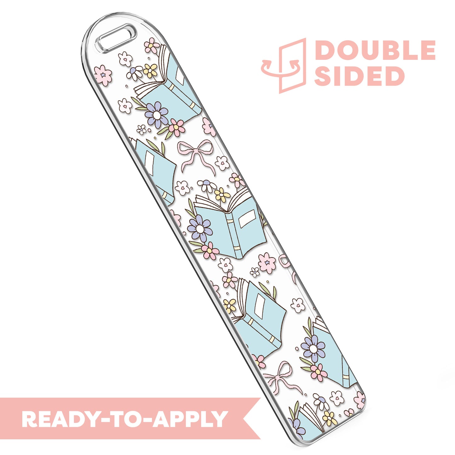 [ Double Sided ] Bookmark UV DTF Decal | Floral Book Blue
