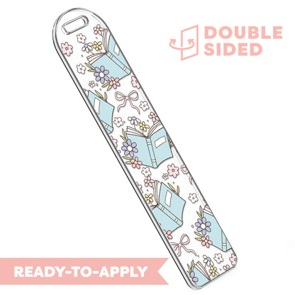 [ Double Sided ] Bookmark UV DTF Decal | Floral Book Blue