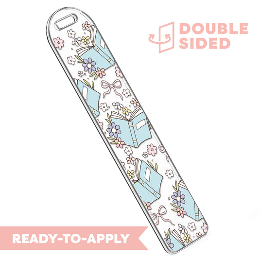[ Double Sided ] Bookmark UV DTF Decal | Floral Book Blue