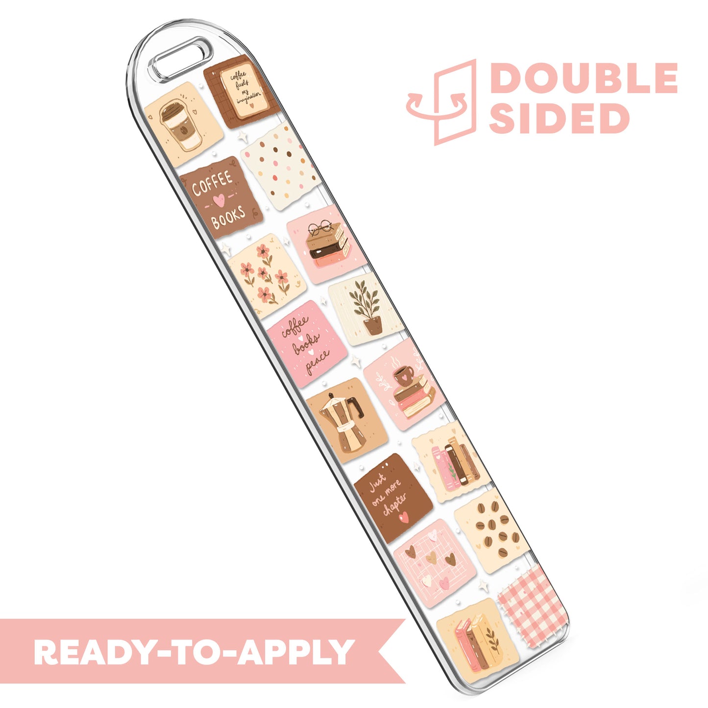 [ Double Sided ] Bookmark UV DTF Decal | Coffee Lover Patchwork ☕