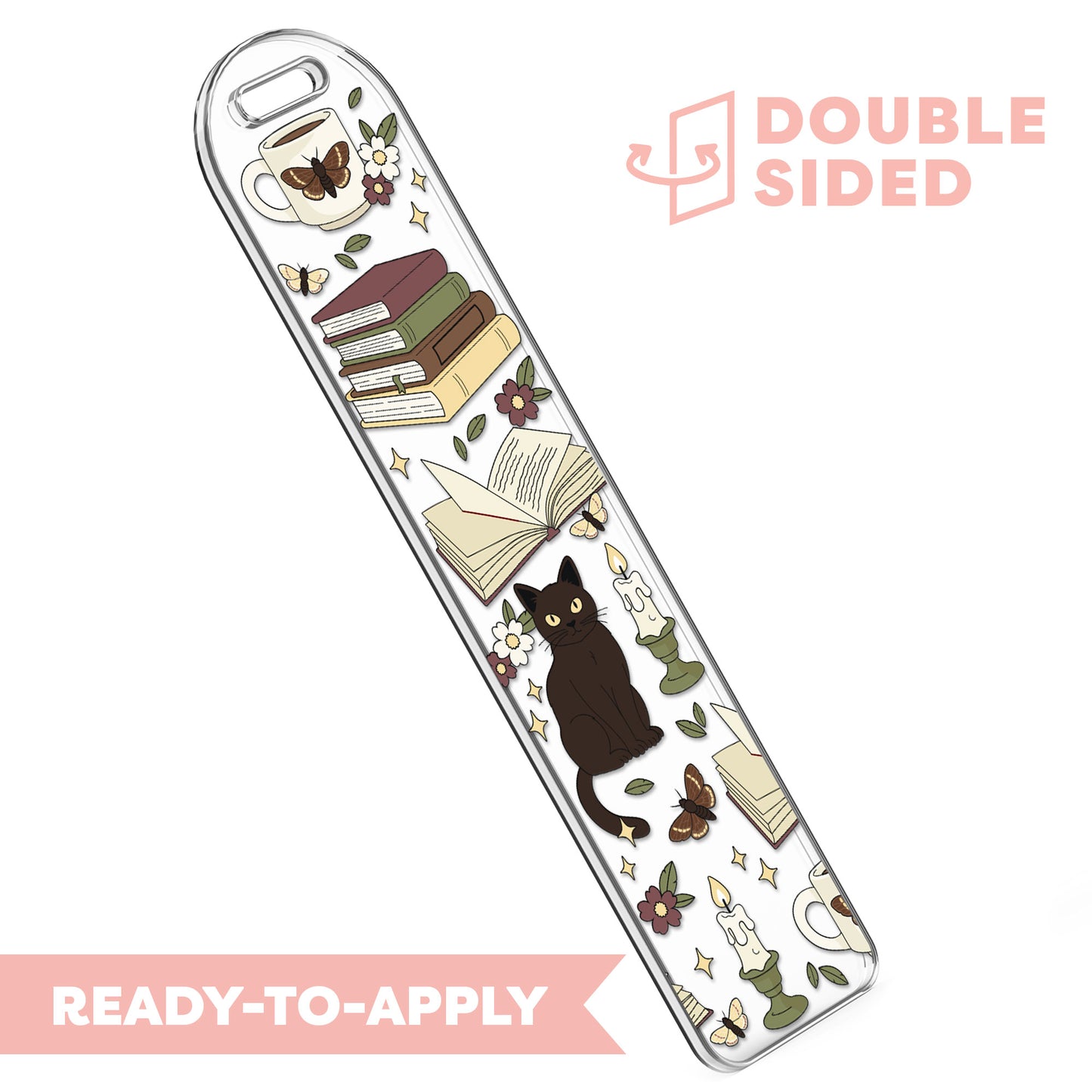 [ Double Sided ] Bookmark UV DTF Decal | Cat Dark Academia