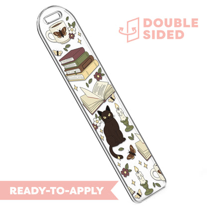 [ Double Sided ] Bookmark UV DTF Decal | Cat Dark Academia