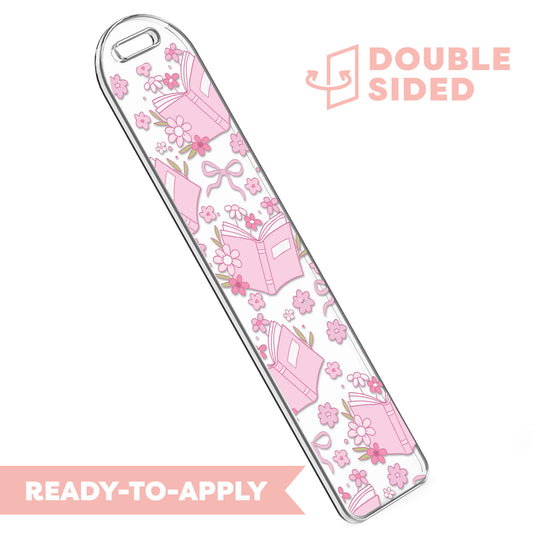 [ Double Sided ] Bookmark UV DTF Decal | Floral Book Pink