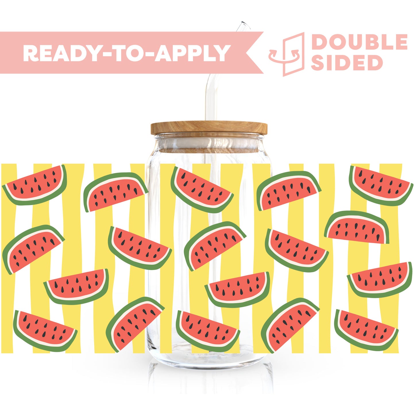 [ Double Sided ] 16oz Cup UV DTF Decal | Watermelon Stripe