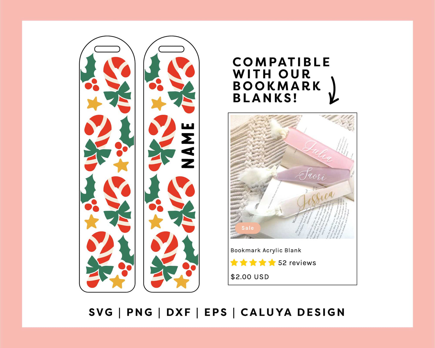 Bookmark Template SVG | Candy Cane & Mistletoe SVG