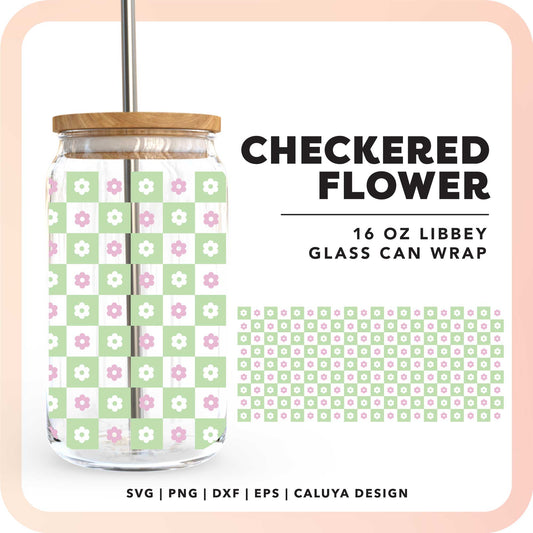 16oz Libbey Can Cup Wrap SVG | Checkered Flower SVG