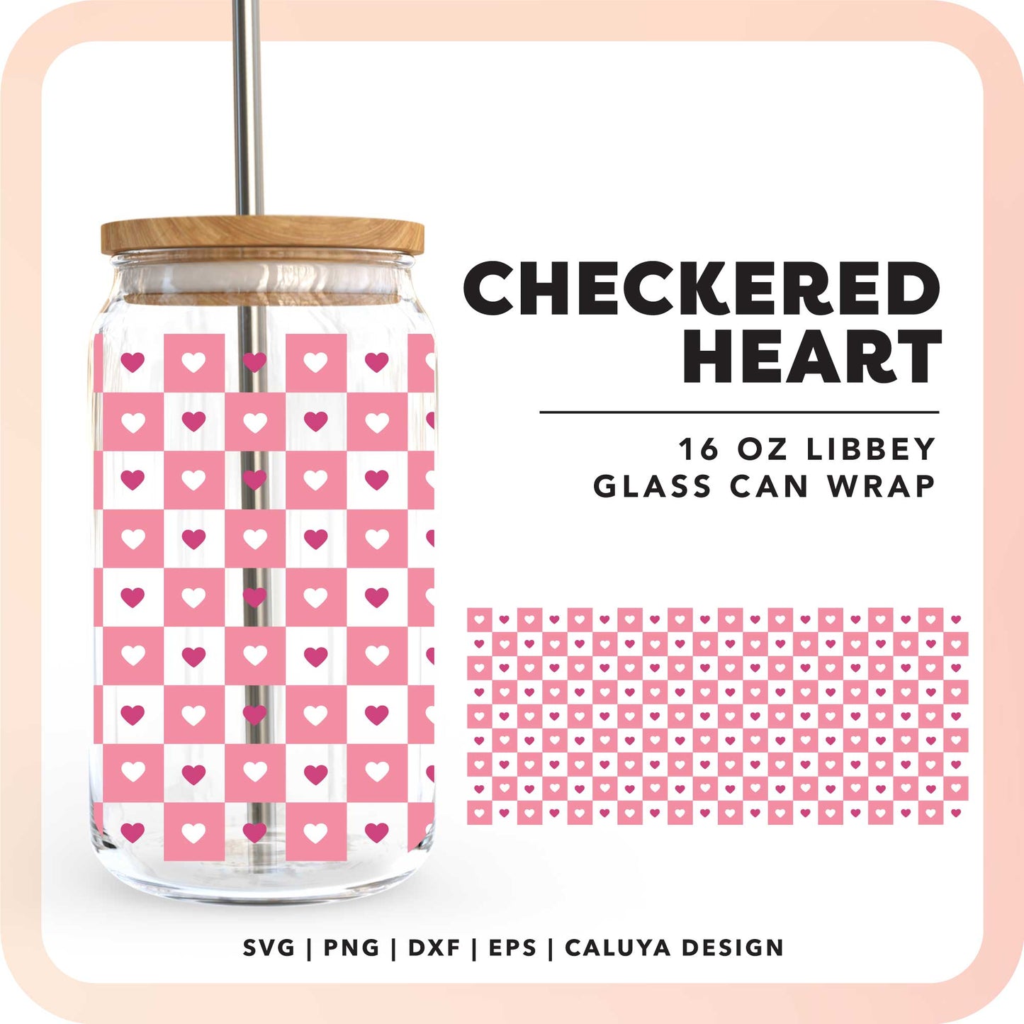 16oz Libbey Can Cup Wrap | Checkered Heart SVG