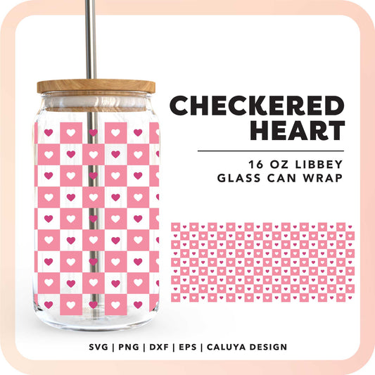 16oz Libbey Can Cup Wrap | Checkered Heart SVG