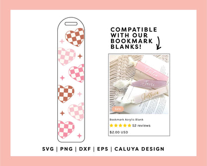 Bookmark Template SVG | Checkered Hearts SVG