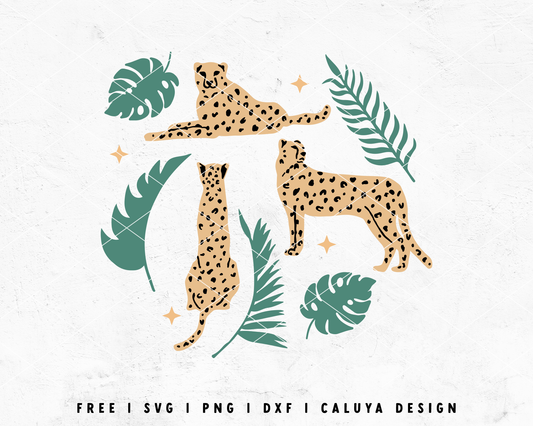 FREE Cheetah SVG | Jungle SVG | Tropical Leaf SVG Cut File for Cricut, Cameo Silhouette | Free SVG Cut File