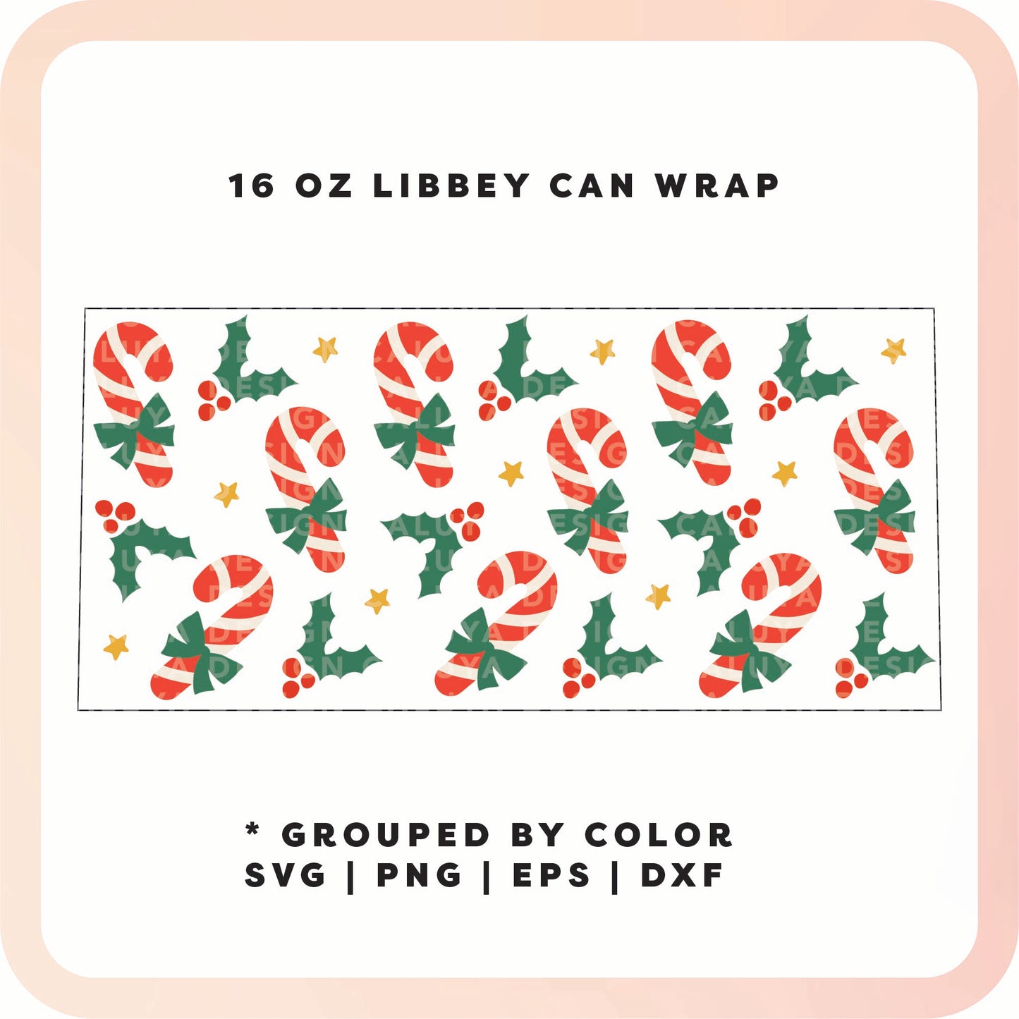 16oz Libbey Can Cup Wrap | Classic Candy Cane SVG