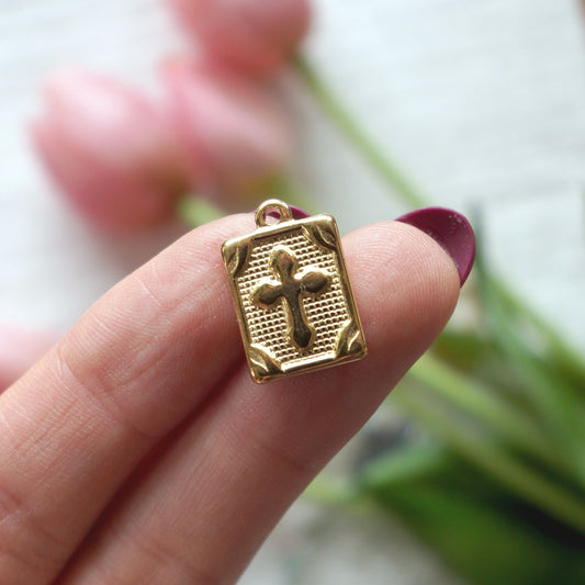 Cross Square Charm | 18K Gold Plated