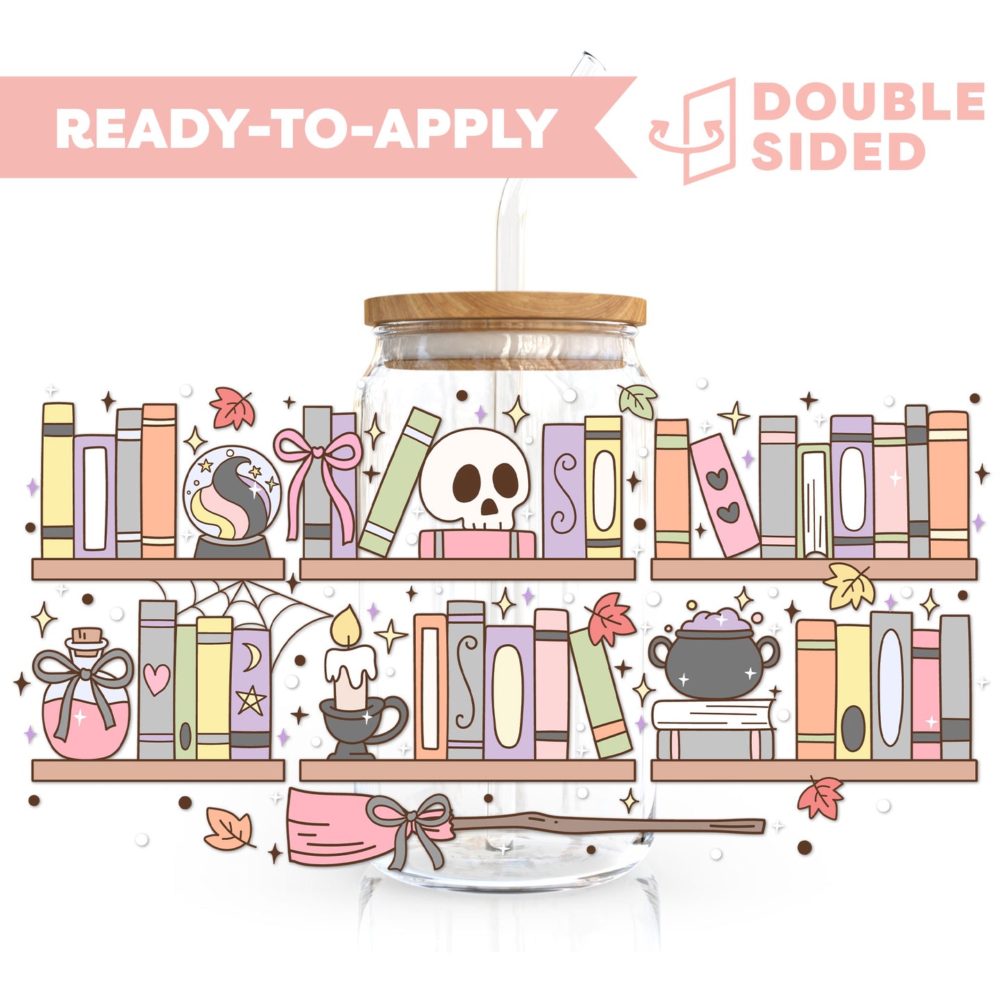 [ Double Sided ] 16oz Cup UV DTF Decal | Halloween Bookshelf 🎃