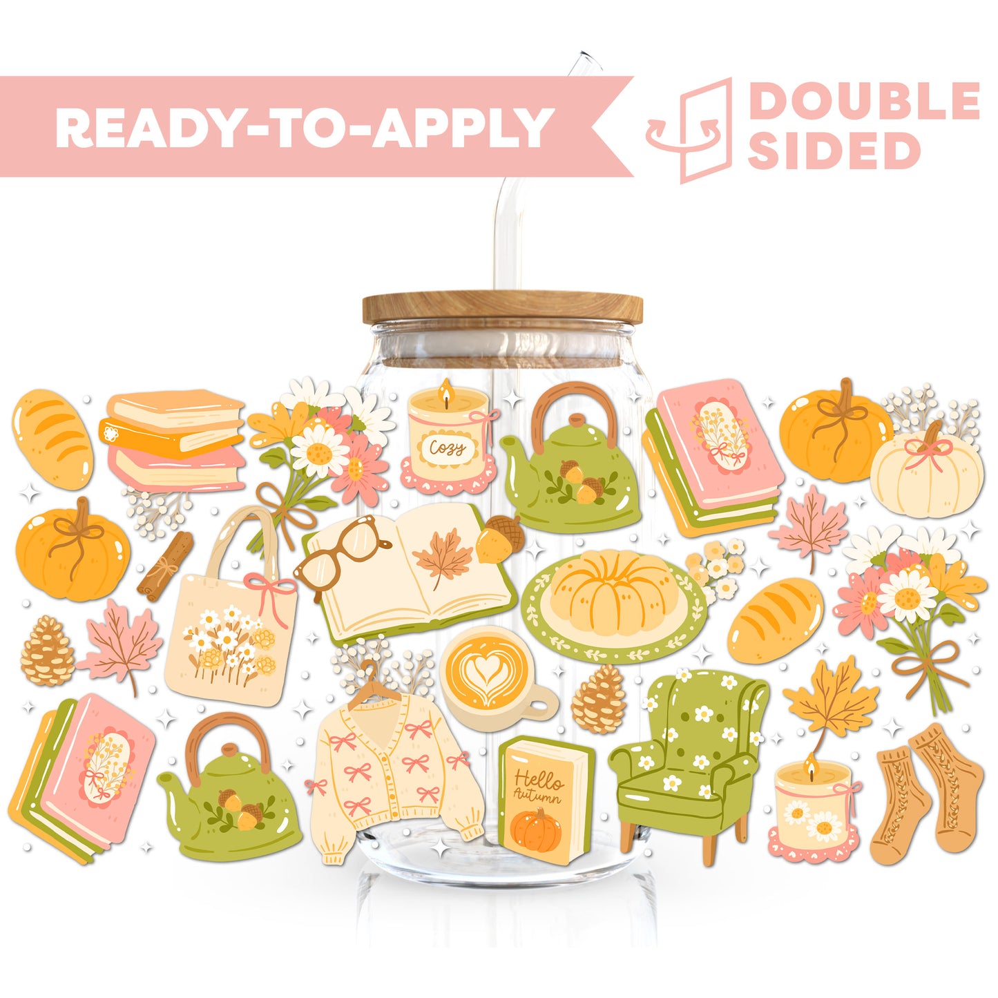 [ Double Sided ] 16oz Cup UV DTF Decal | Cozy Fall Reading Time