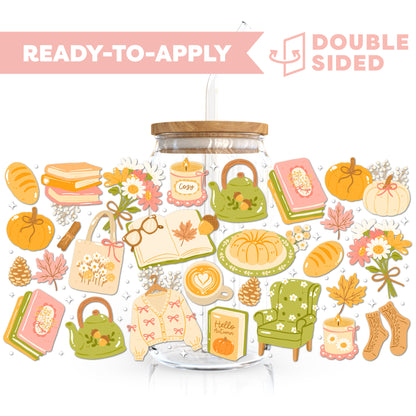 [ Double Sided ] 16oz Cup UV DTF Decal | Cozy Fall Reading Time