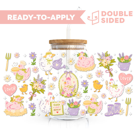 [ Double Sided ] 16oz Cup UV DTF Decal | Coquette Floral Chicken