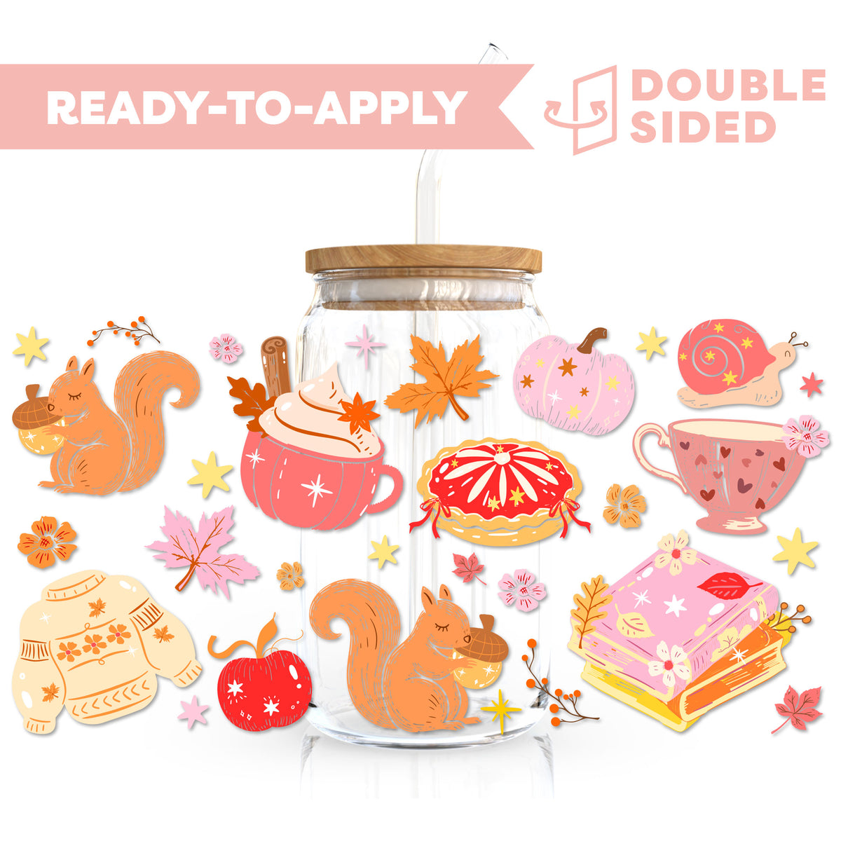 [ Double Sided ] 16oz Cup UV DTF Decal | Coquette Autumn