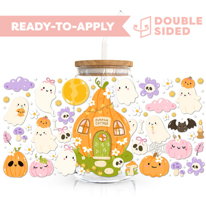 [ Double Sided ] 16oz Cup UV DTF Decal | Pumpkin Cottage