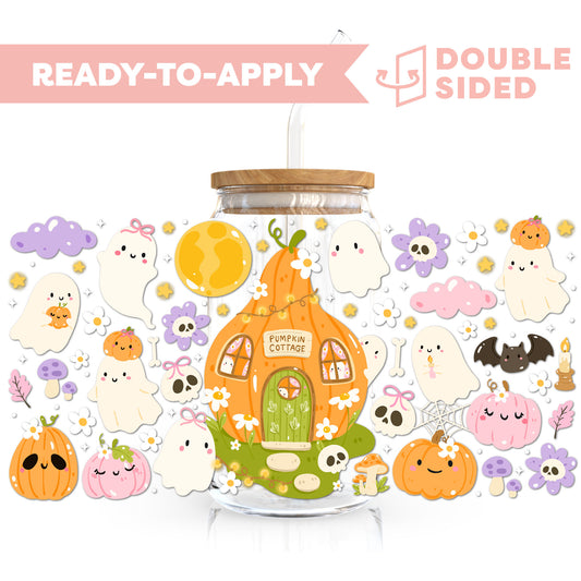 [ Double Sided ] 16oz Cup UV DTF Decal | Pumpkin Cottage