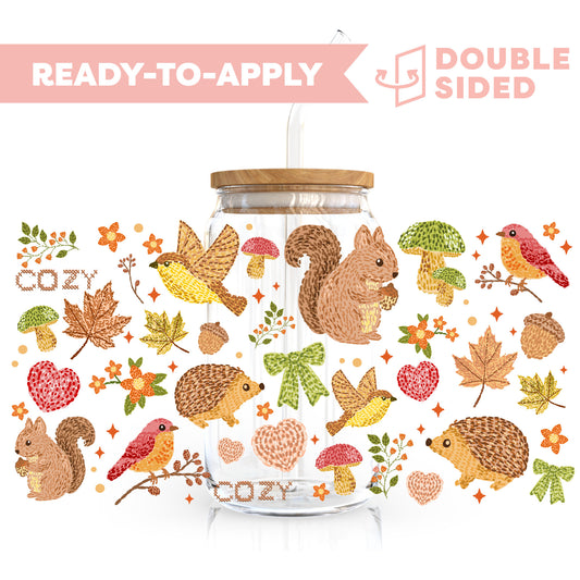 [ Double Sided ] 16oz Cup UV DTF Decal | Cozy Forest Friends