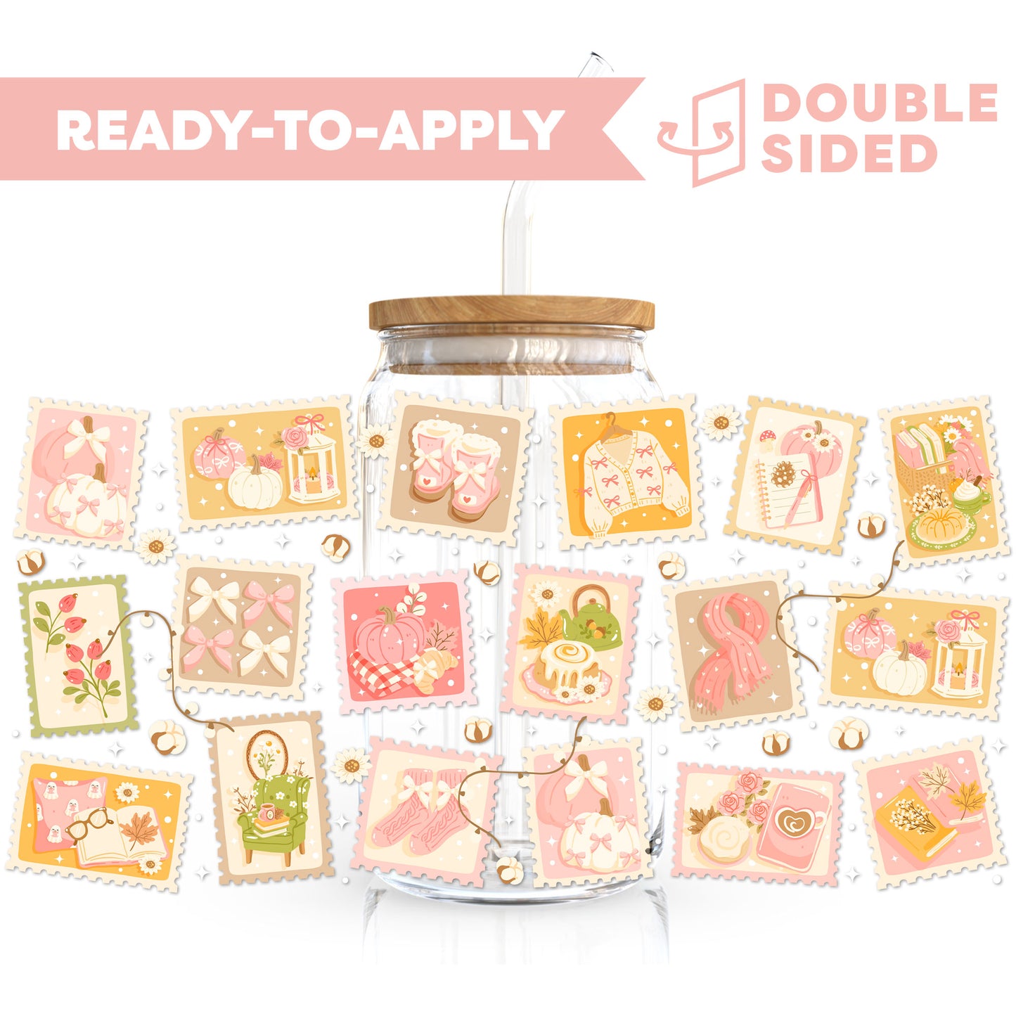 [ Double Sided ] 16oz Cup UV DTF Decal | Cozy Fall Stamp