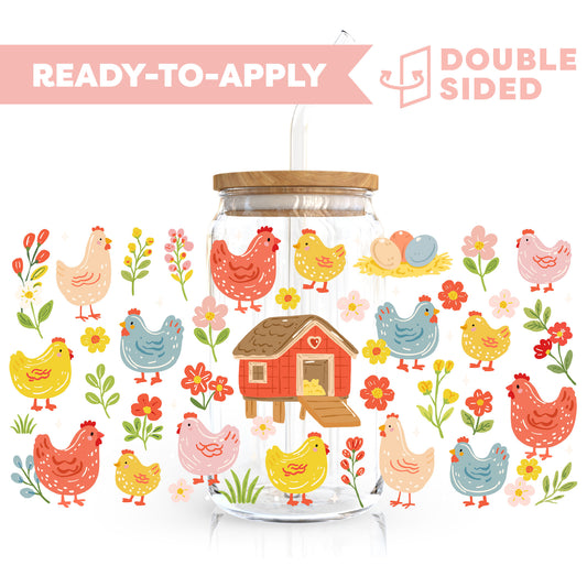 [ Double Sided ] 16oz Cup UV DTF Decal | Happy Chicken Farm