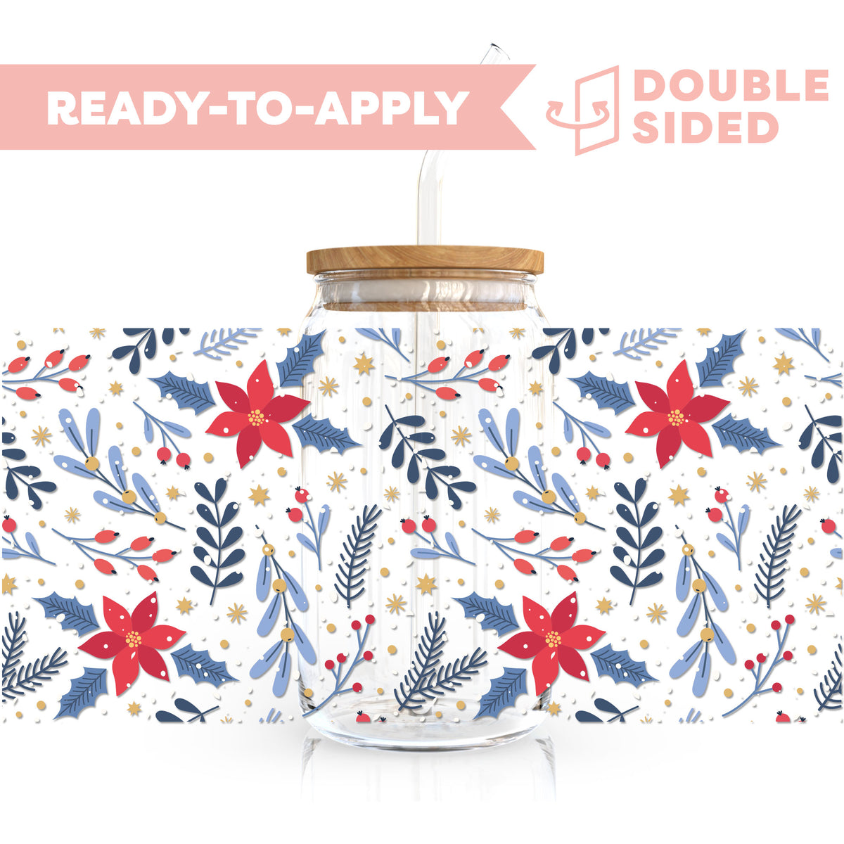 [ Double Sided ] 16oz Cup UV DTF Decal | Snowy Botanical Winter