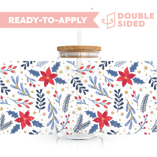 [ Double Sided ] 16oz Cup UV DTF Decal | Snowy Botanical Winter