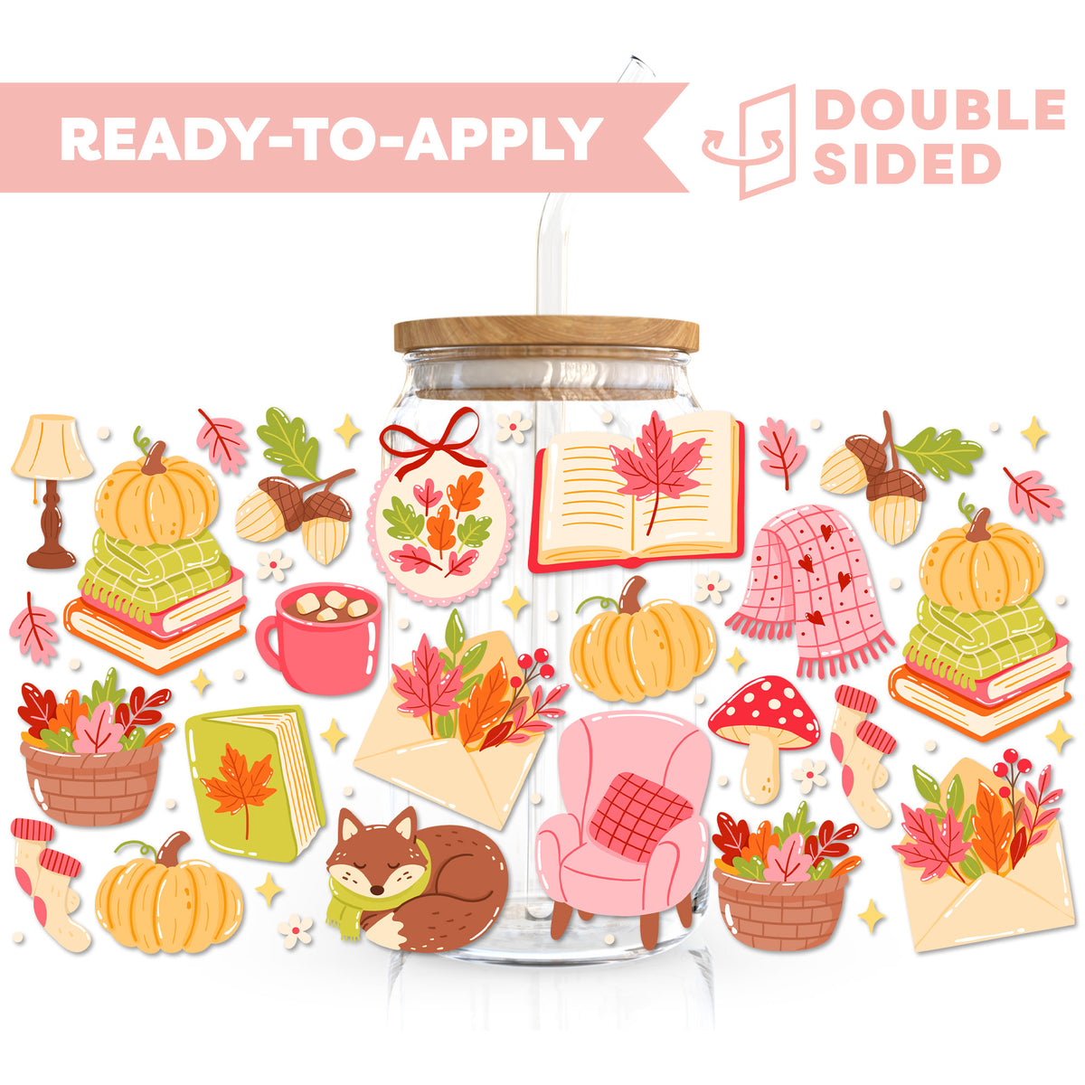 [ Double Sided ] 16oz Cup UV DTF Decal | Autumn Reading Time