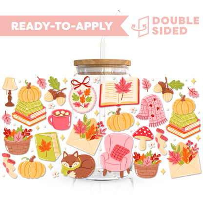 [ Double Sided ] 16oz Cup UV DTF Decal | Autumn Reading Time