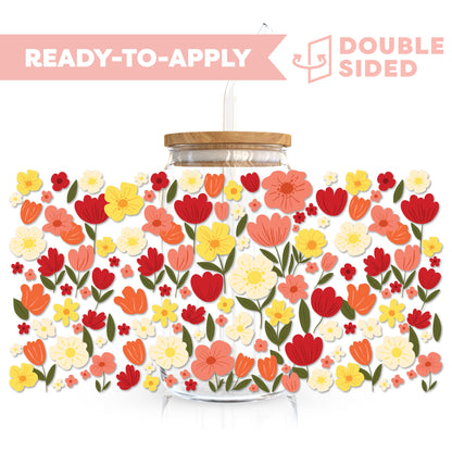 [ Double Sided ] 16oz Cup UV DTF Decal | Floral Autumn Field