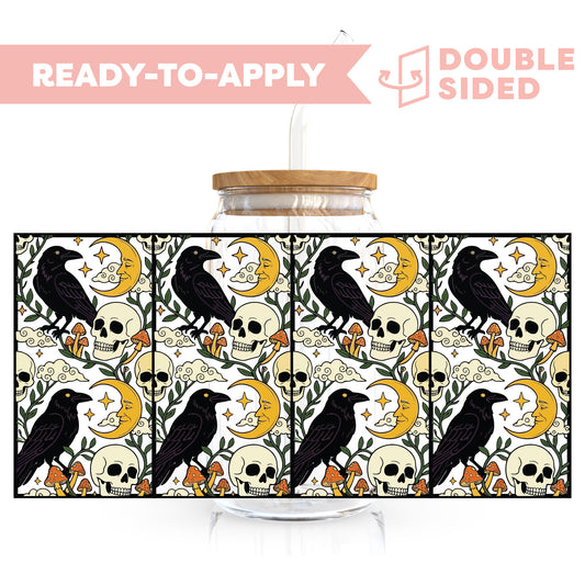 [ Double Sided ] 16oz Cup UV DTF Decal | Crows & Skulls