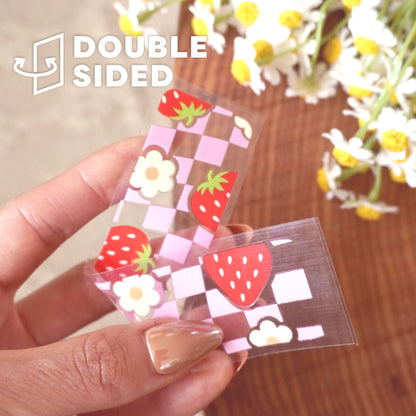 [ Double Sided ] Bookmark UV DTF Decal | Checkered Strawberry