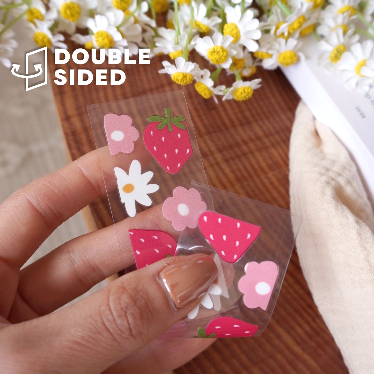 [ Double Sided ] Bookmark UV DTF Decal | Floral Strawberry Field