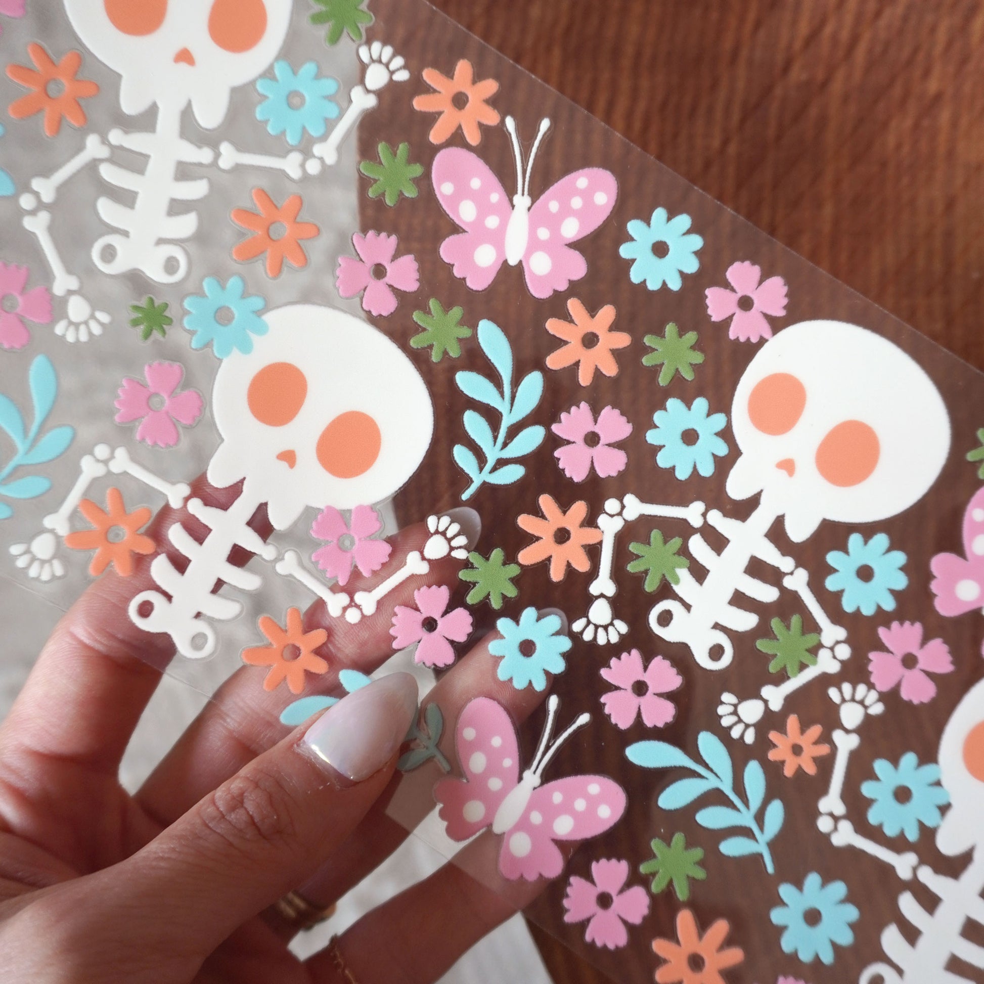 [ Double Sided ] Bookmark UV DTF Decal | Floral Skeleton