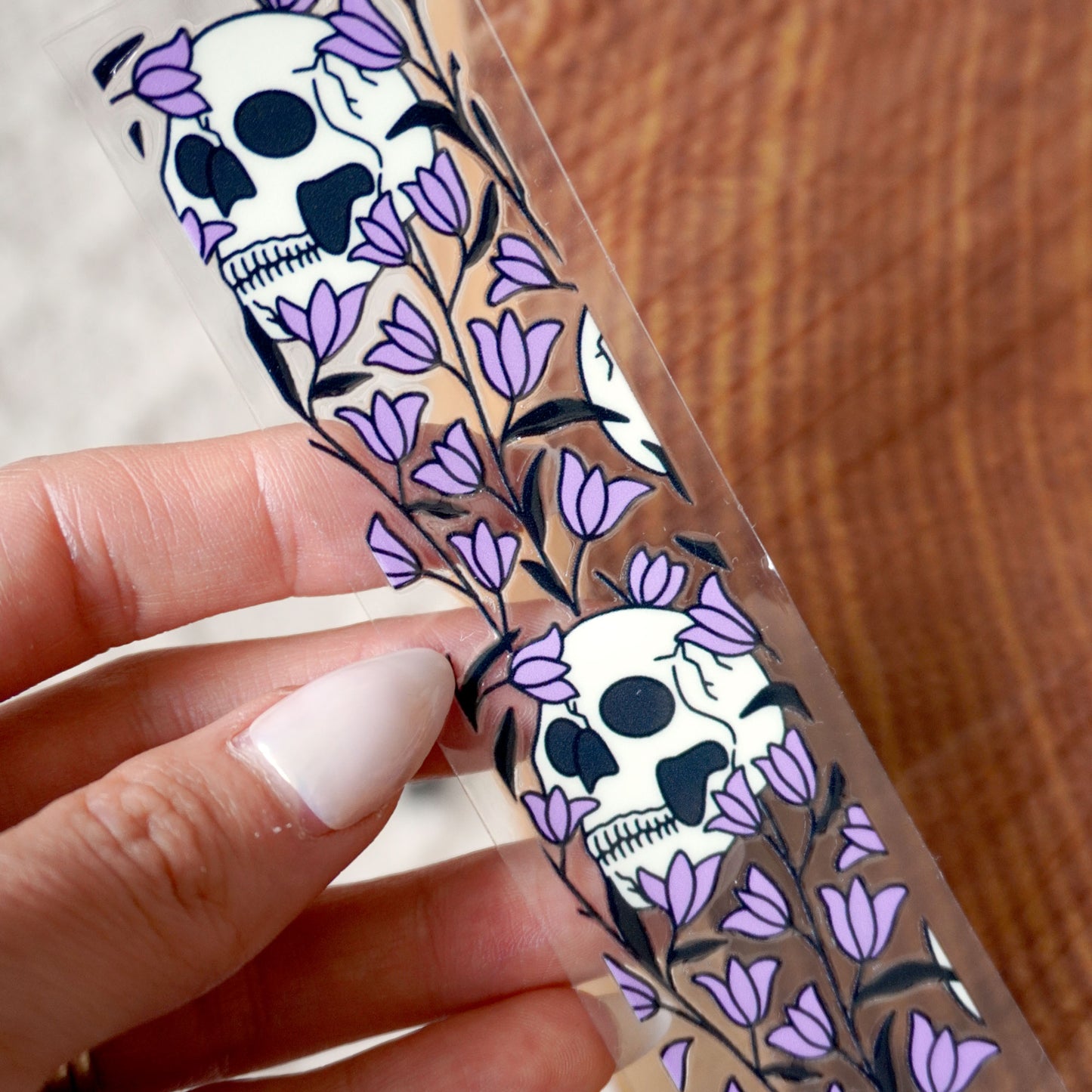 [ Double Sided ] Bookmark UV DTF Decal | Skull Purple Flower