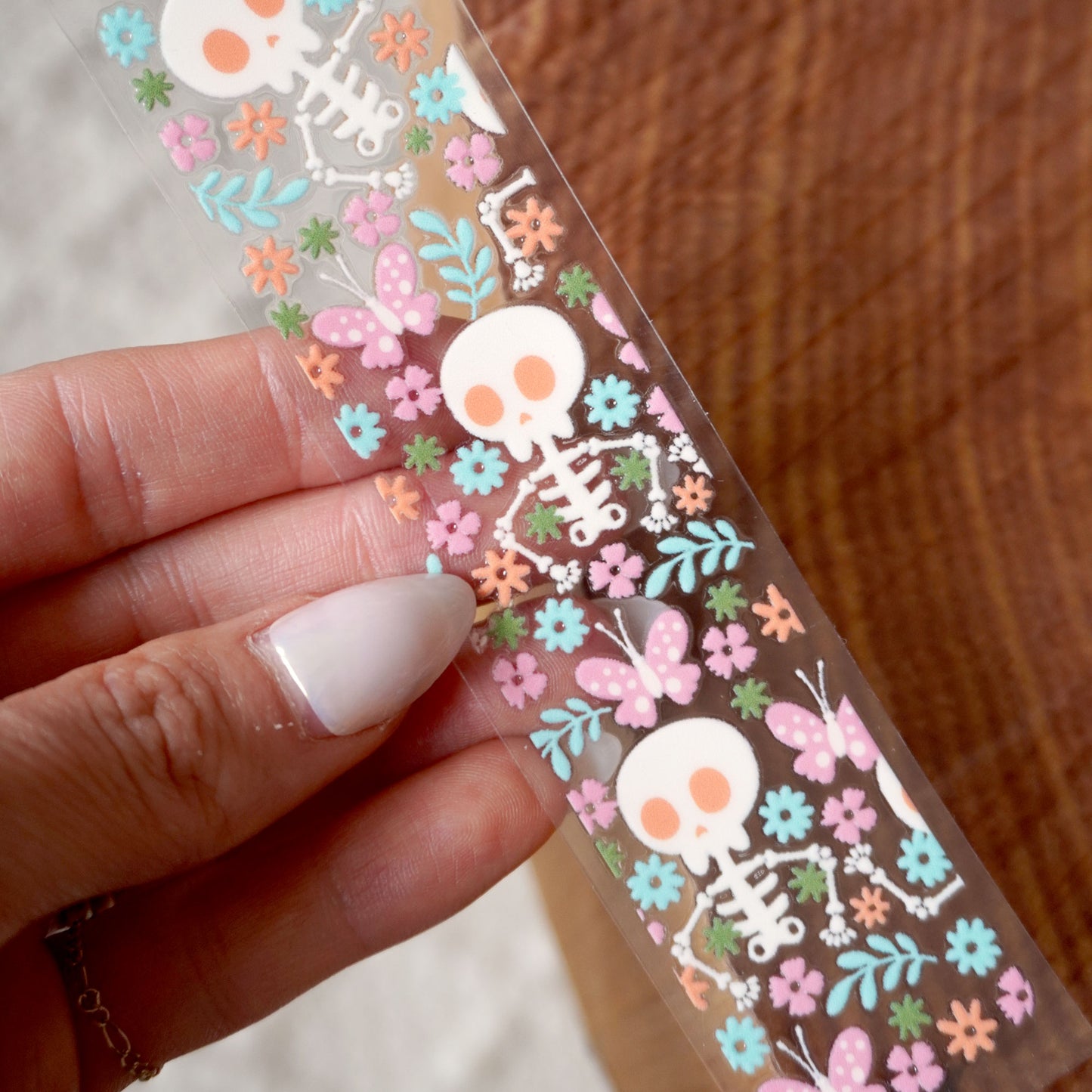 [ Double Sided ] Bookmark UV DTF Decal | Floral Skeleton 