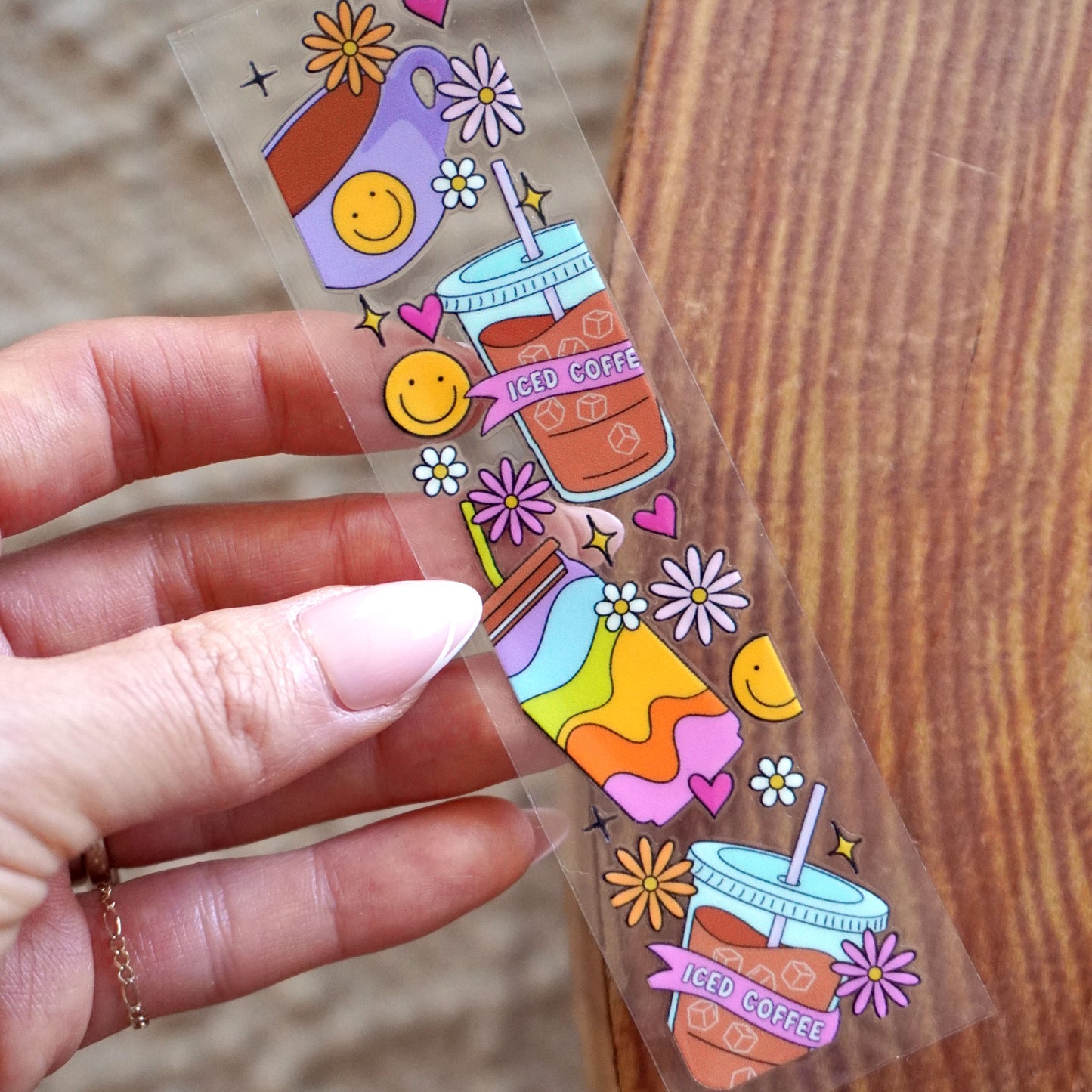 [ Double Sided ] Bookmark UV DTF Decal  | Happy Rainbow Iced Coffee