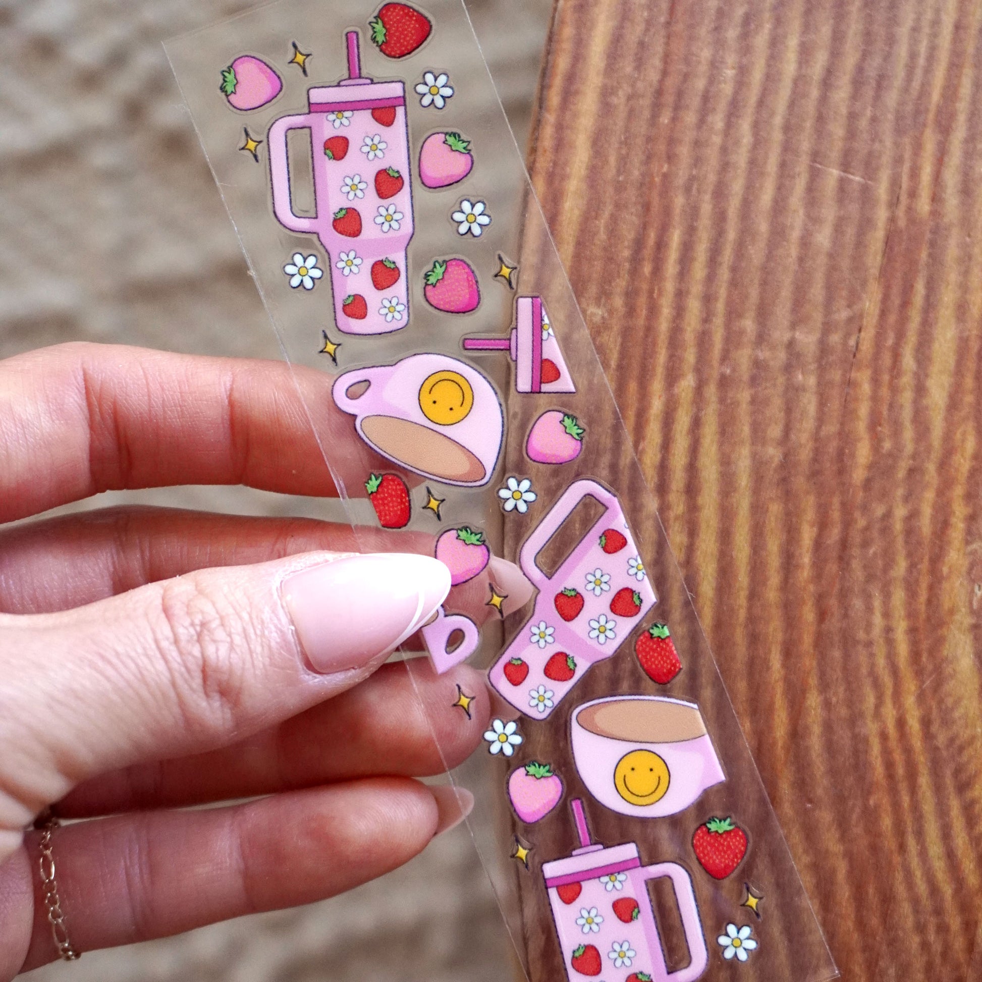 [ Double Sided ] Bookmark UV DTF Decal | Strawberry Coffee Time