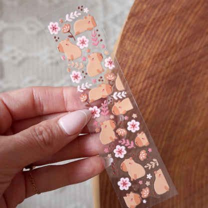 [ Double Sided ] Bookmark UV DTF Decal | Floral Capybara