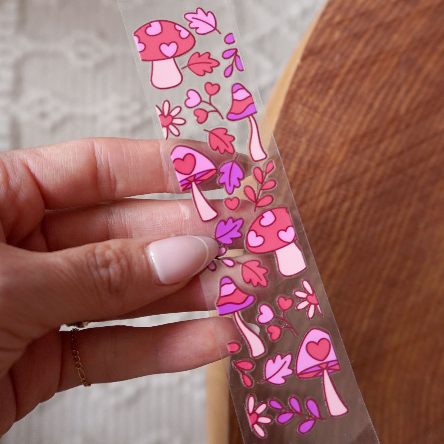 [ Double Sided ] Bookmark UV DTF Decal | Pink Mushroom