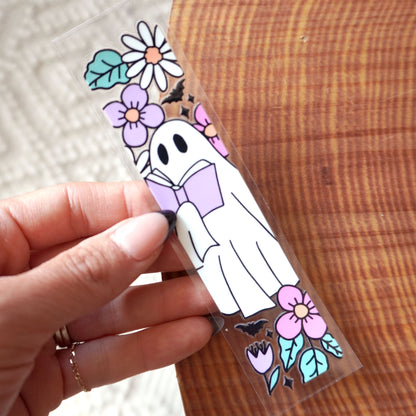 [ Double Sided ] Bookmark UV DTF Decal | Book Ghost & Flower