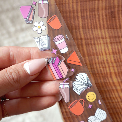 [ Double Sided ] Bookmark UV DTF Decal | Pink x Orange Book Lovers