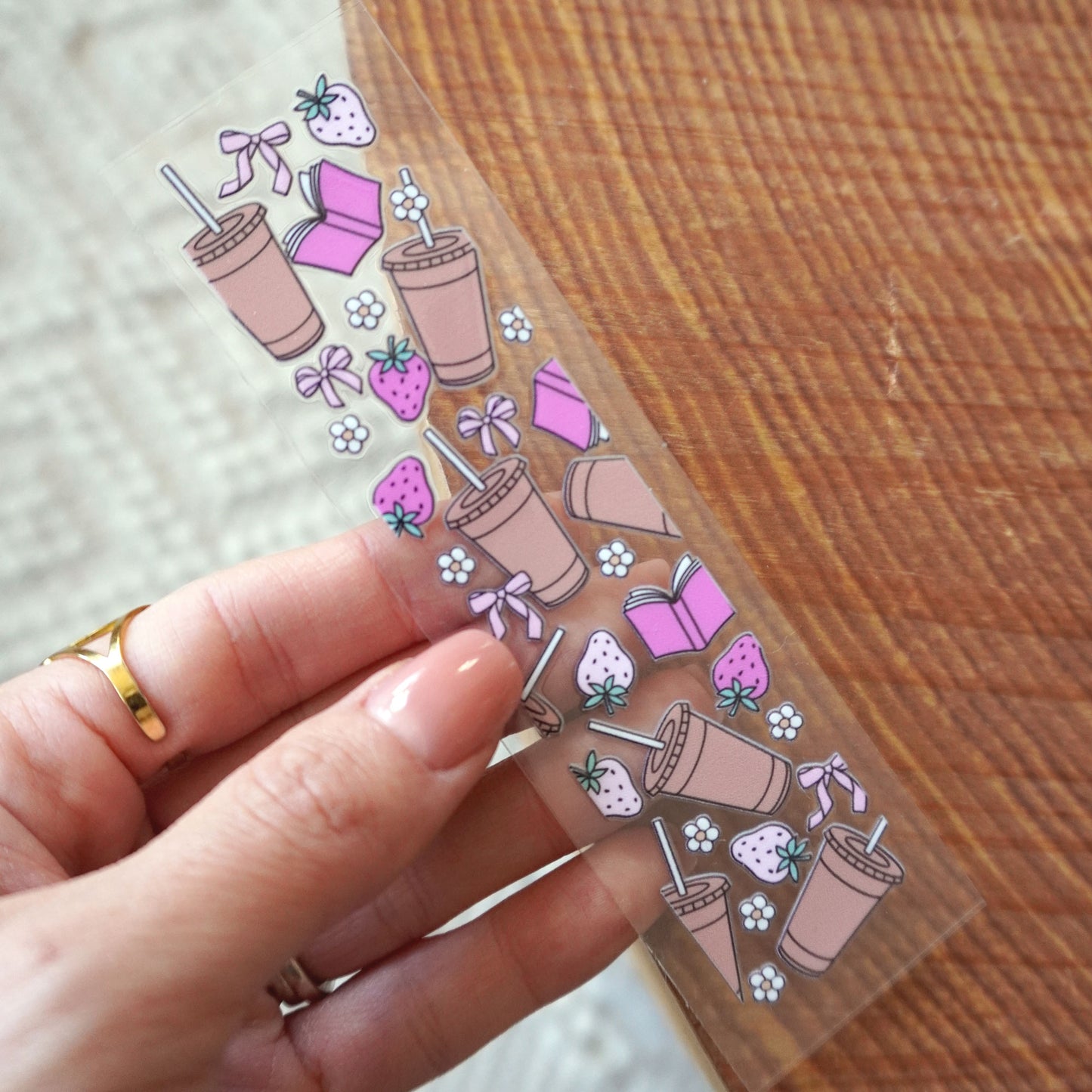 [ Double Sided ] Bookmark UV DTF Decal | Pink Coffee & Book Lover