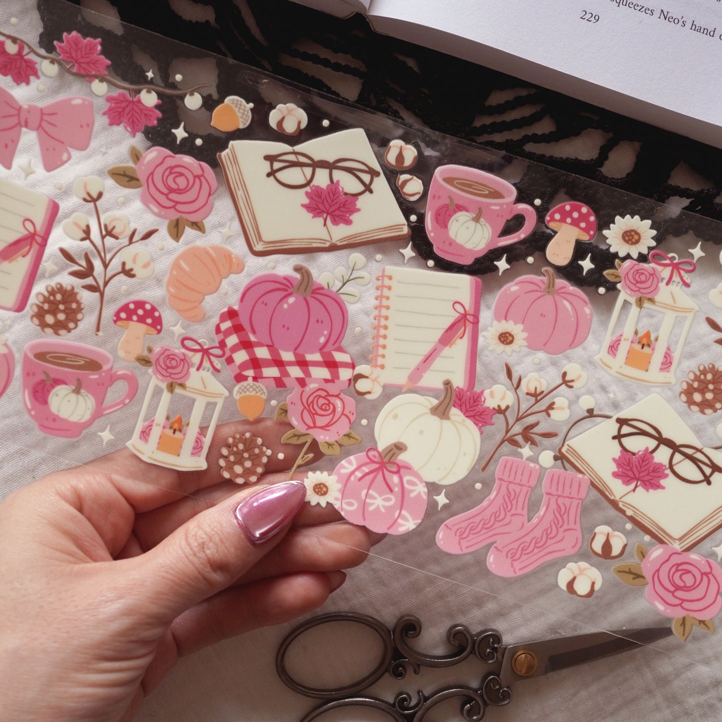 [ Double Sided ] 16oz Cup UV DTF Decal | Cozy Blush Fall